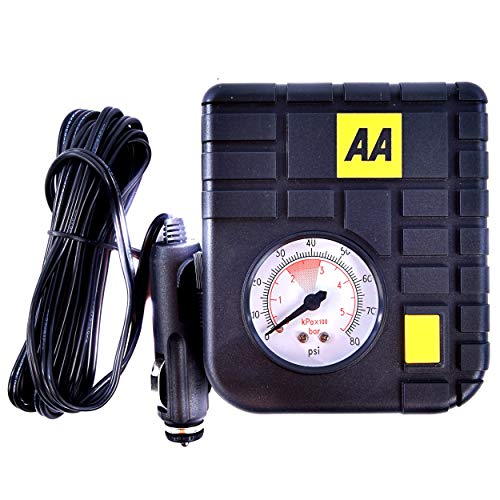 AA RCP - C43L 4A Tyre Inflator for Cars and Other Vehicles - Capacity 0-80 PSI - Compact, Lightweight, for Travel - Also Use on Inflatables