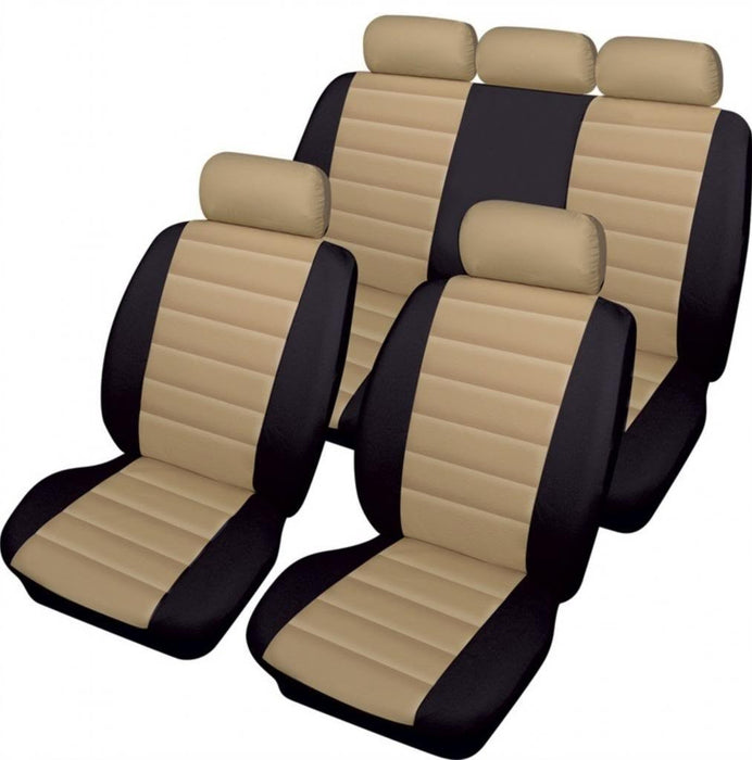 XtremeAuto® Bloomsbury Beige Cream & Black Leather Look 8 Piece Car Seat Covers