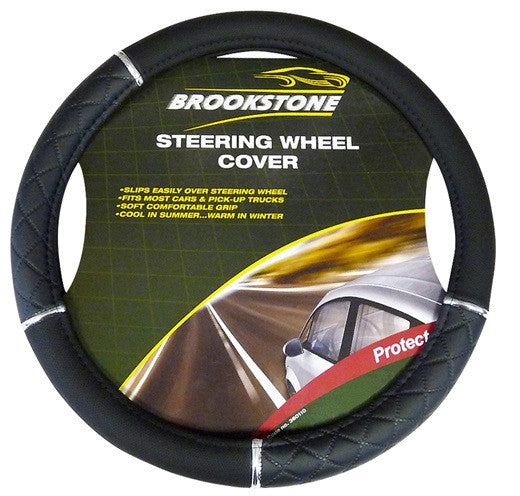 Brookstone Luxury Grey Black Leather Look Car Steering Wheel Cover Glove