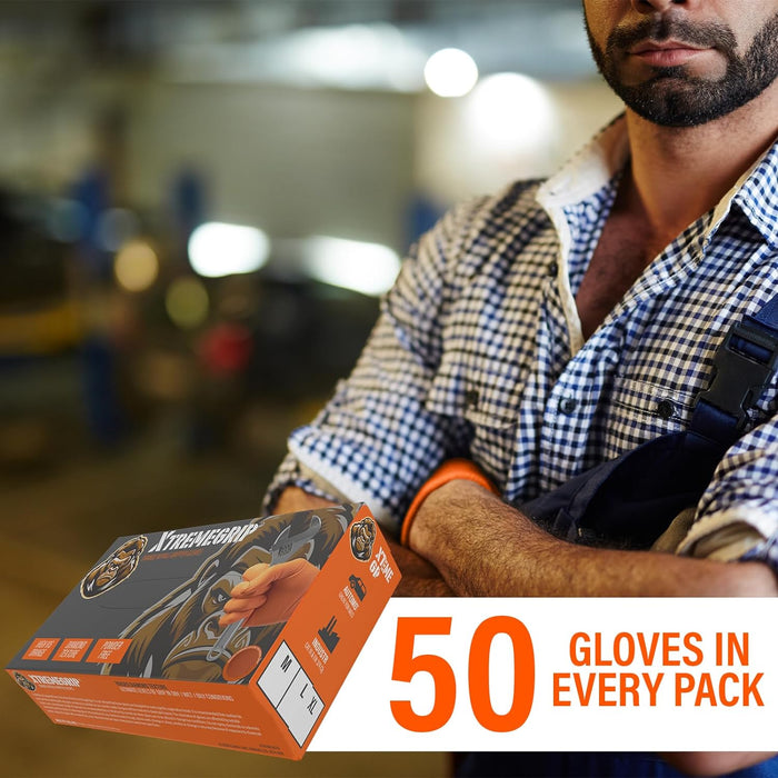 Xtremeauto Nitrile Gloves: Heavy-Duty Diamond Grip Disposable Gloves in Orange - Latex-Free, Powder-Free, and Extra Strong