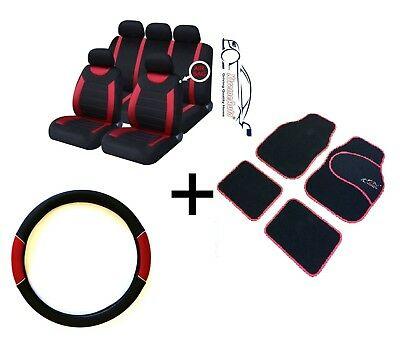 CARNABY RED CAR SPORT SEAT COVERS + MATCHING CARPET MATS & STEERING WHEEL COVER - Xtremeautoaccessories