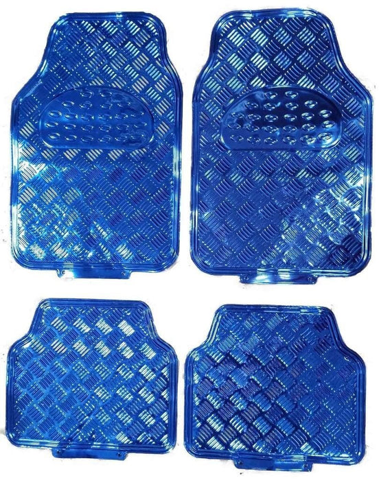 XtremeAuto® Universal Fit 4 Piece Heavy Duty Blue Chrome Look Checker Plate Car Mats