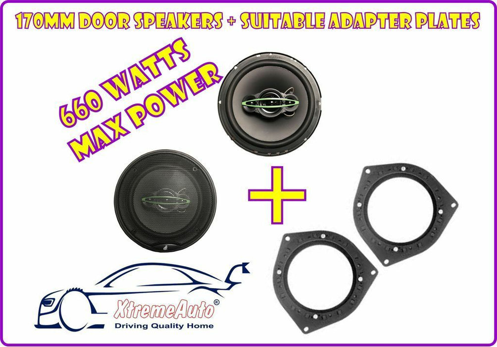 Front Door & Rear Speakers + Adaptor Plates For Renault, Clio, Megane, Twingo