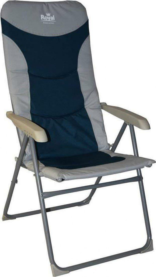 Royal Colonel High Back Padded Camping Fishing Beach Caravan Chair Blue Silver - Xtremeautoaccessories