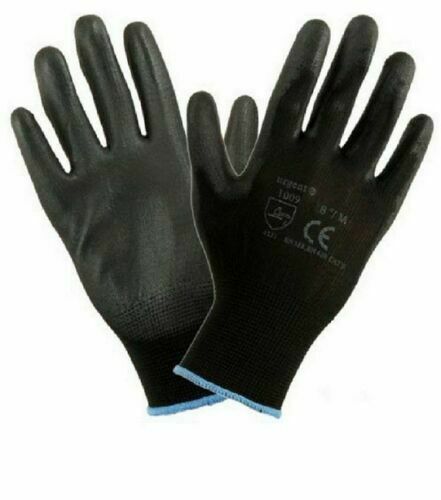 Black Nylon Pu Safety Work Gloves Builders Grip Gardening 1,12 Or 24 Pairs