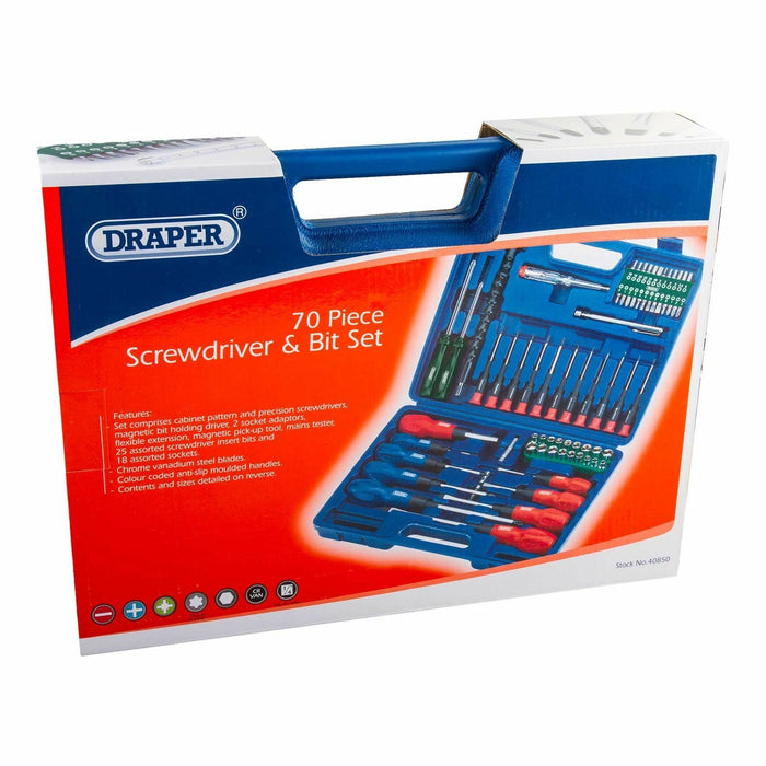 Draper Screwdriver Set 70 Piece Socket Bit Tool Kit Set Precision Mechanics Ss70