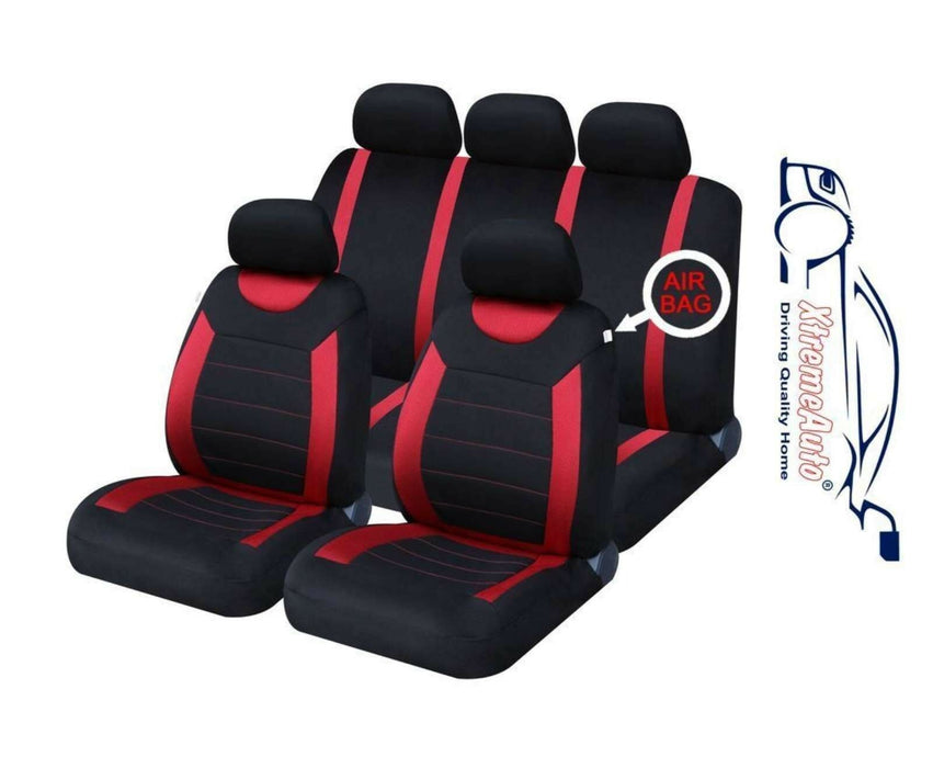 CARNABY RED CAR SPORT SEAT COVERS + MATCHING CARPET MATS & STEERING WHEEL COVER - Xtremeautoaccessories