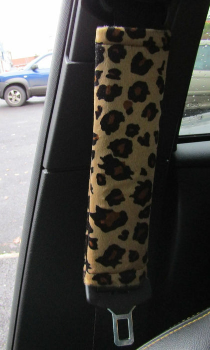 Leopard Print High Grip Quality Steering Wheel Cover Protector + Seatbelt Pads - Xtremeautoaccessories