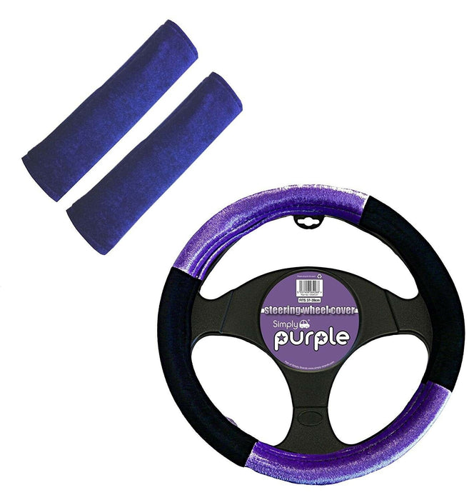 Purple Car Accessory Kit Steering Wheel Cover Glove Seat Belt Harness Pads - Xtremeautoaccessories