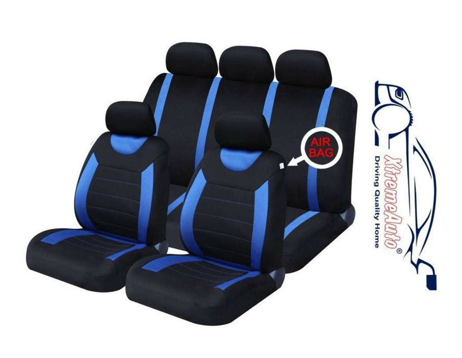 CARNABY BLUE CAR SPORT SEAT COVERS + MATCHING CARPET MATS & STEERING WHEEL COVER - Xtremeautoaccessories