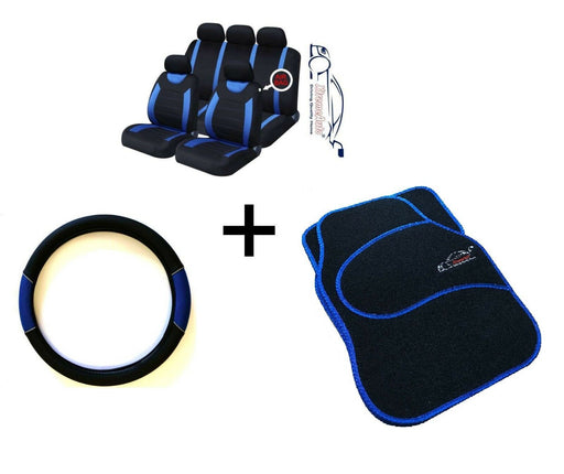 CARNABY BLUE CAR SPORT SEAT COVERS + MATCHING CARPET MATS & STEERING WHEEL COVER - Xtremeautoaccessories