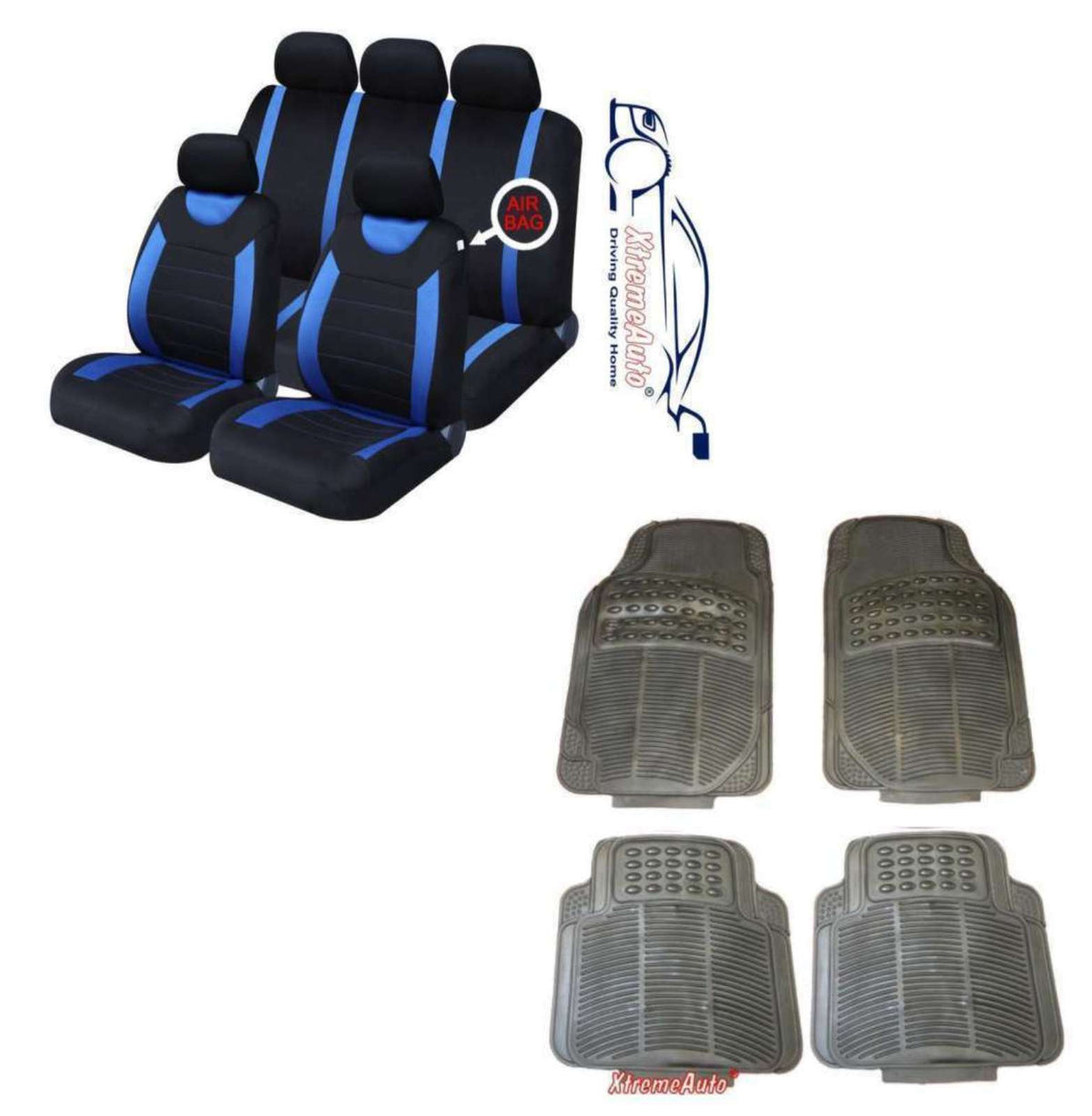 FLEXZON Blue/Black Polyester Car Seat Cover Set For Citroen C3 C4 - Front & Rear