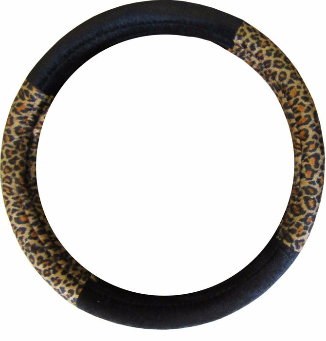Leopard Print Car Steering Wheel Cover Glove 37>39cm Soft Suede Universal Fit - Xtremeautoaccessories