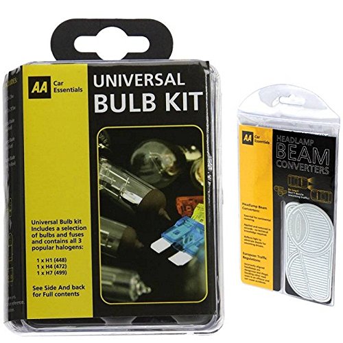 AA Euro Travel Kit Beam Converters Adapters Universal Spare Bulbs Kit