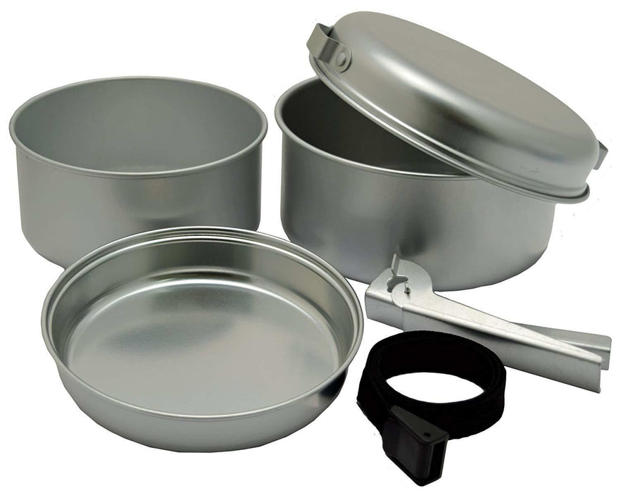 5 Pce Silver Cooking Set Camping Outdoor Frying Pans Lid Handle Nesting Compact - Xtremeautoaccessories