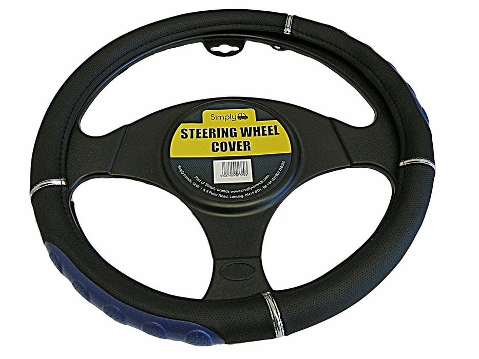 Car / Van Steering Wheel Cover Grip Glove Black & Blue Effect Universal Fit - Xtremeautoaccessories