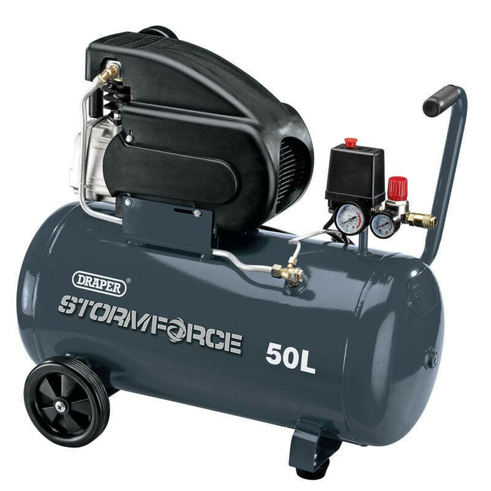 Draper 05252 50L 230V 2hp Air Compressor Heavy Duty Portable Powerful 7.3cfm 8 B - Xtremeautoaccessories