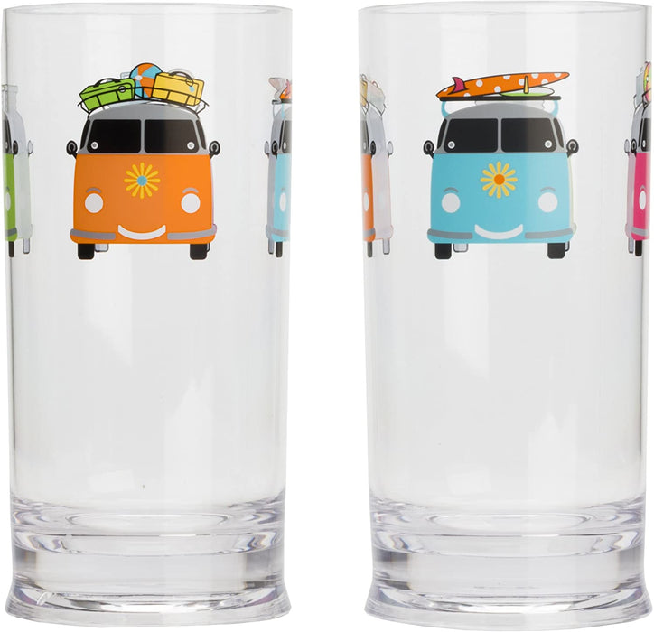Flamefield Camper Smiles Tall Tumbler Glasses - Pack of 2 - Transparent