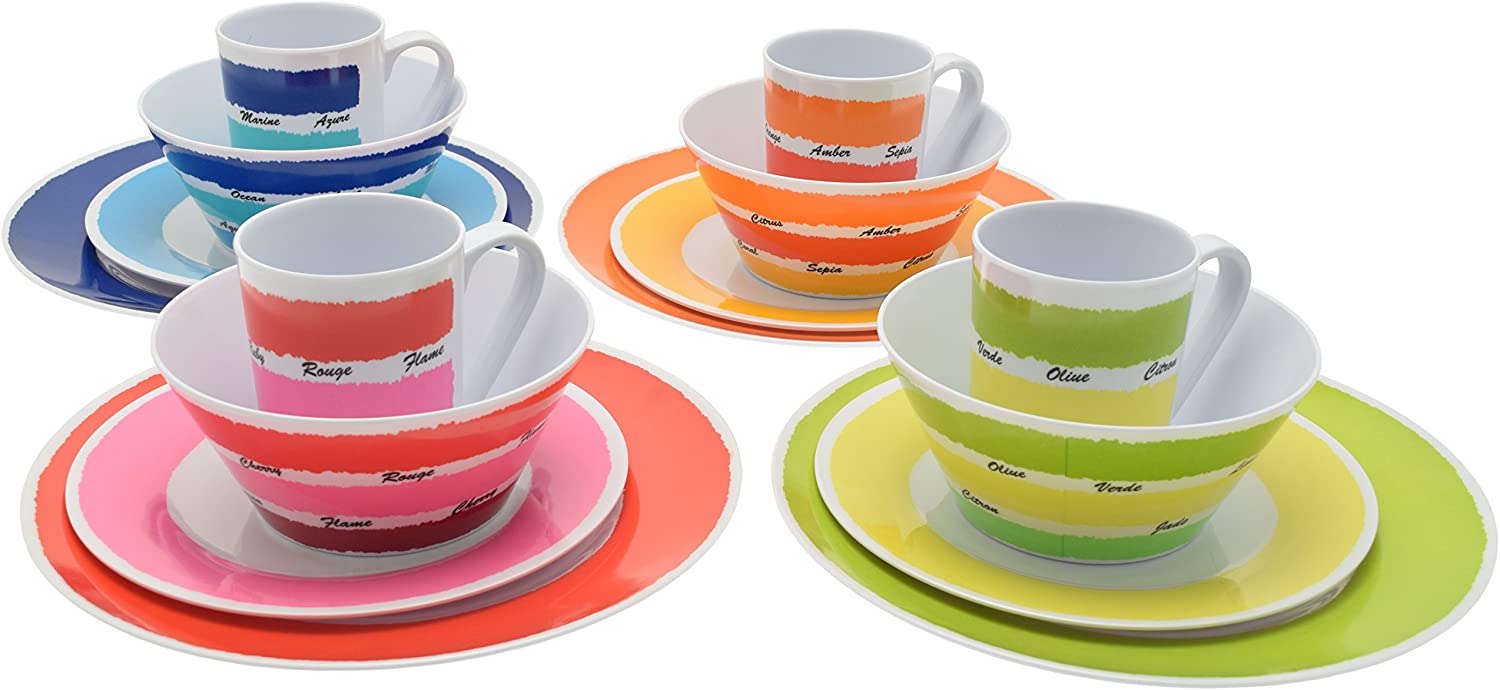 Flamefield Colours 16 Piece Melamine Dinner Set