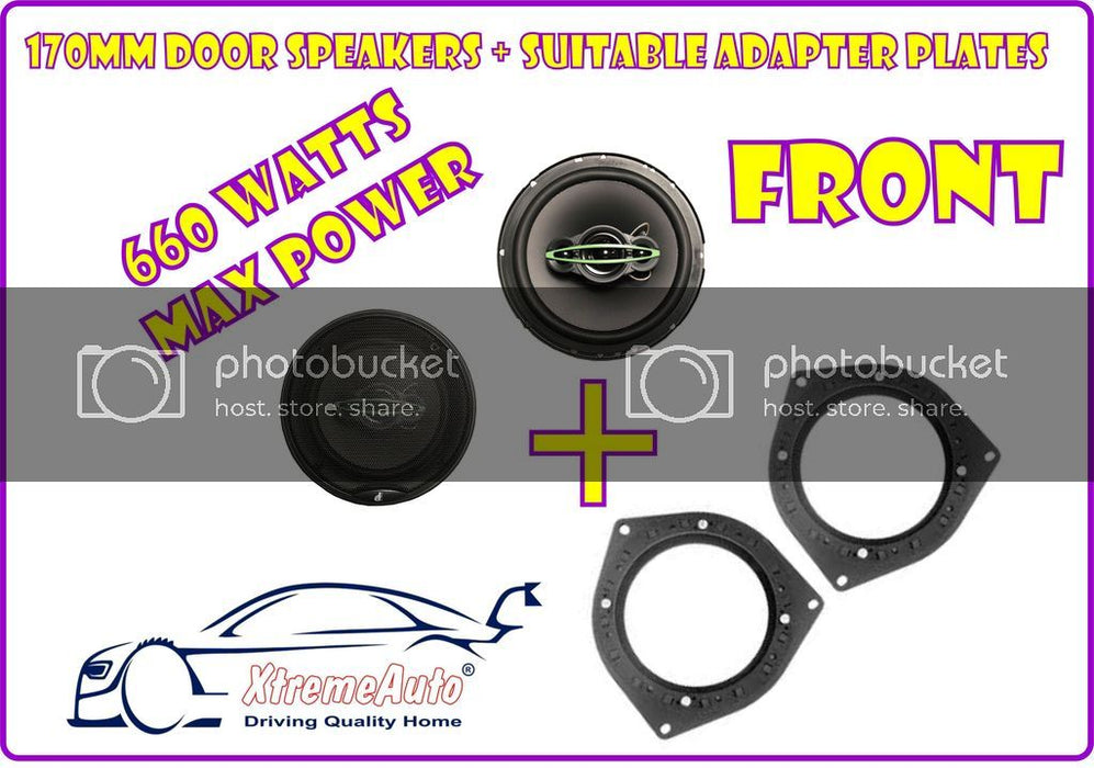 Front Door & Rear Speakers + Adaptor Plates For Vauxhall, Corsa, Astra, Vectra