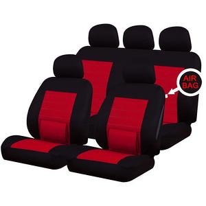 XtremeAuto® Universal 9 PCE Camden Red / Black Full Set of Seat Covers With Lumbar Support - Xtremeautoaccessories