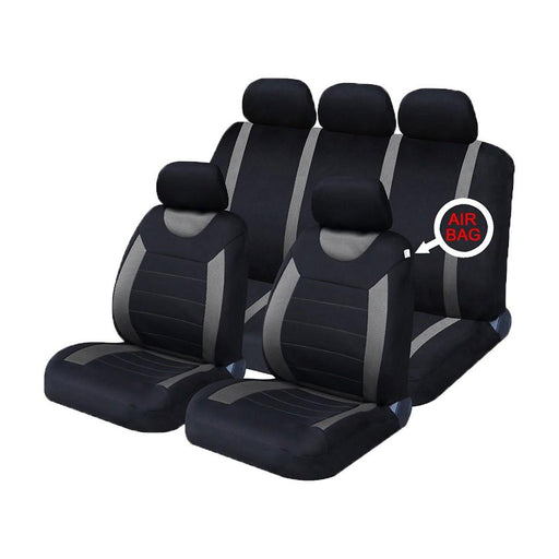 XtremeAuto® Universal 9 PCE Sports Carnaby Grey / Black Full Set of Seat Covers - Xtremeautoaccessories