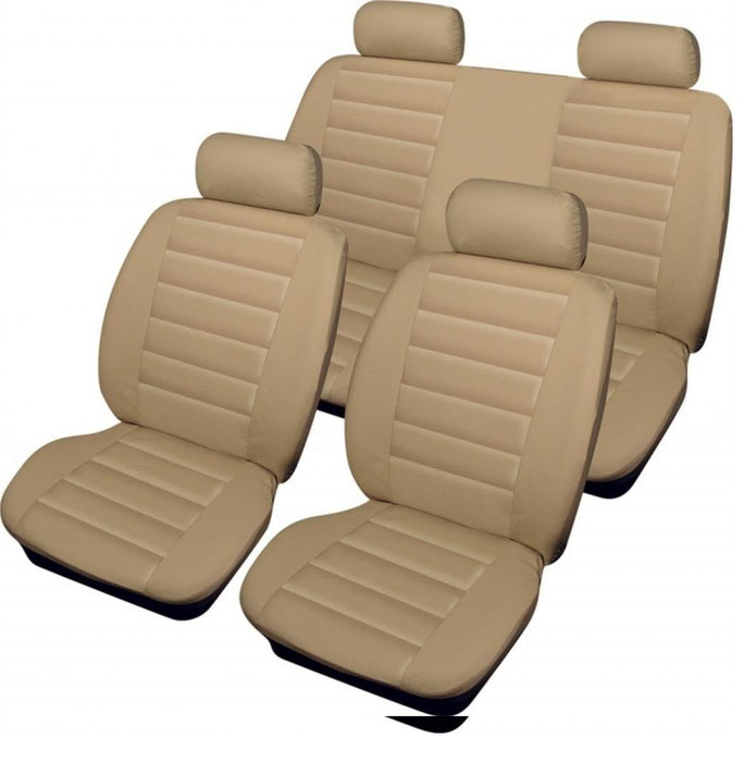 XtremeAuto® Bloomsbury Beige Cream Leather Look 8 Piece Car Seat Covers