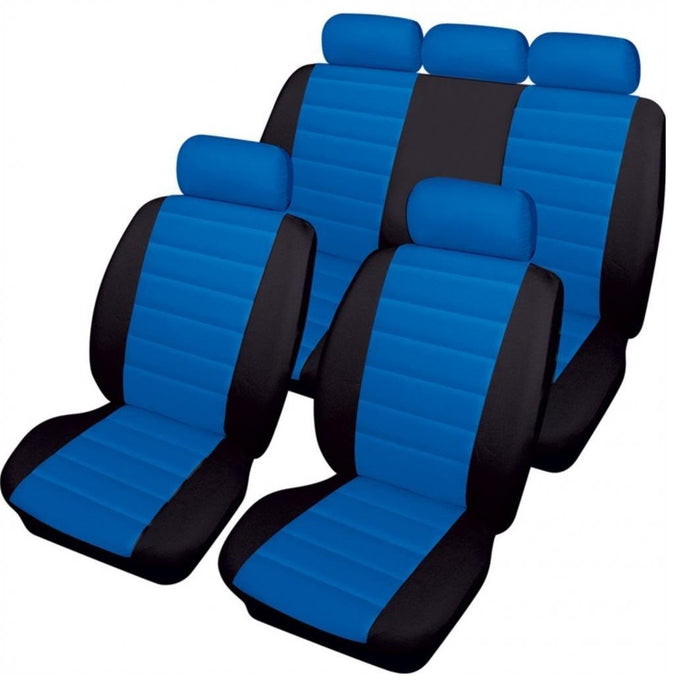 XtremeAuto® Bloomsbury Blue Black Leather Look 8 Piece Car Seat Covers