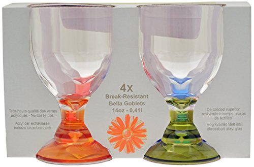 Flamefield Bella Acrylic Party Goblets 14oz / 410ml - Set of 4 - Plastic Wine Glasses
