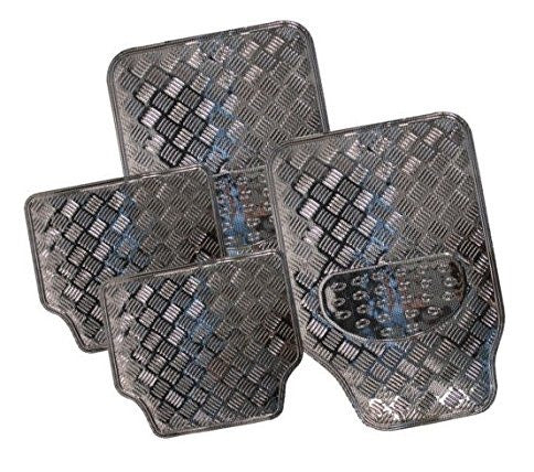 XtremeAuto® Universal Fit 4 Piece Heavy Duty Silver Chrome Look Checker Plate Car Mats
