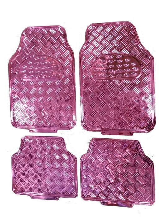 XtremeAuto® Universal Fit 4 Piece Heavy Duty Pink Chrome Look Checker Plate Car Mats