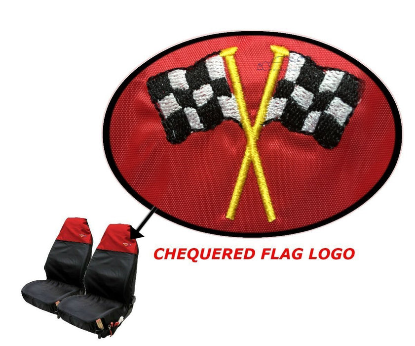 XtremeAuto® Universal Waterproof Red/Blue/Grey Front Car Seat Protector Covers Chequered Flag