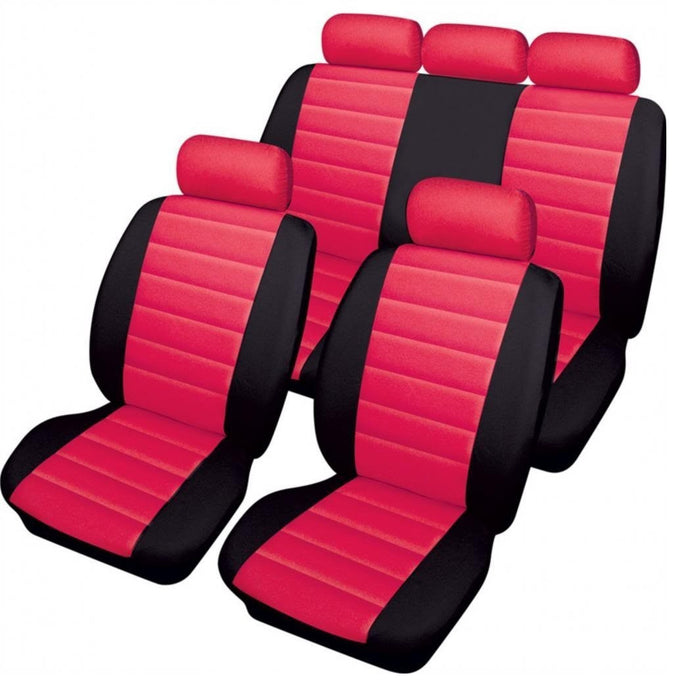 XtremeAuto® Bloomsbury Red Black Leather Look 8 Piece Car Seat Covers