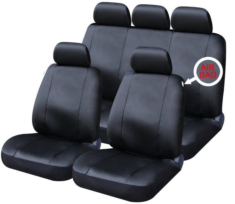 XtremeAuto® 9 PCE Sports Hyde Park Luxury Black Leather Look Full Set of Seat Covers